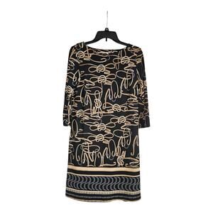 Jude Connally Dress Size Small Stretch 3/4 Sleeves Belts Chains Black Brown USA